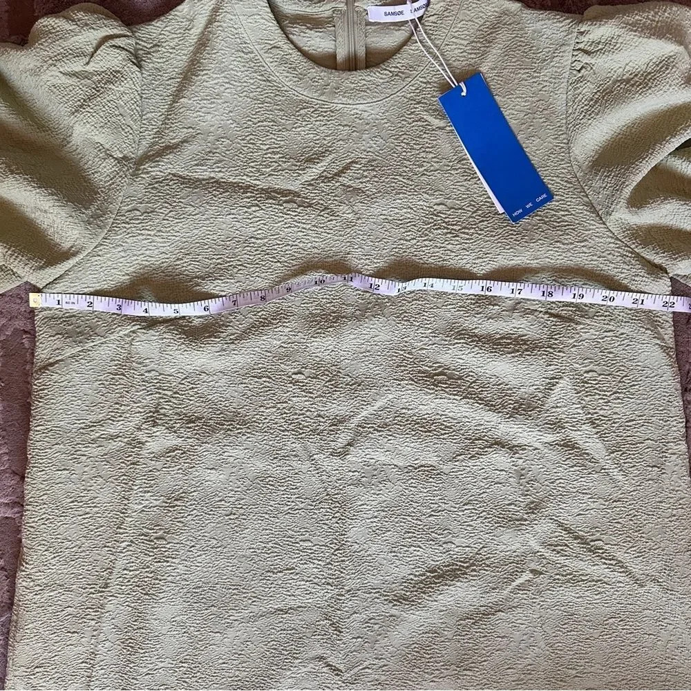 NWT Samsoe Junis ss TarragonâCrew Neck Textured Puff SleeveâDress - Picture 16 of 16